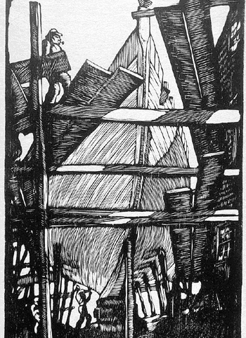 Гравюра современного американского художника Говарда Хука "Кораблестроители"